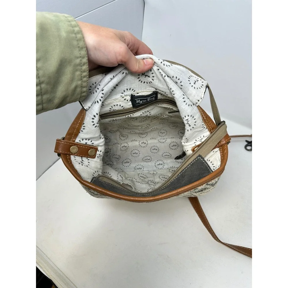 Myra Bag Mixed Material Fur Canvas Leather Upcycled Crossbody